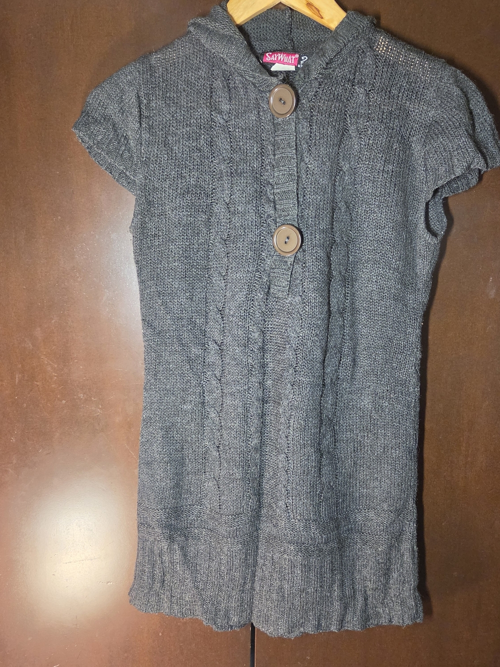 Say What? Charcoal Knit Hooded Top Women Size Medium Juniors'